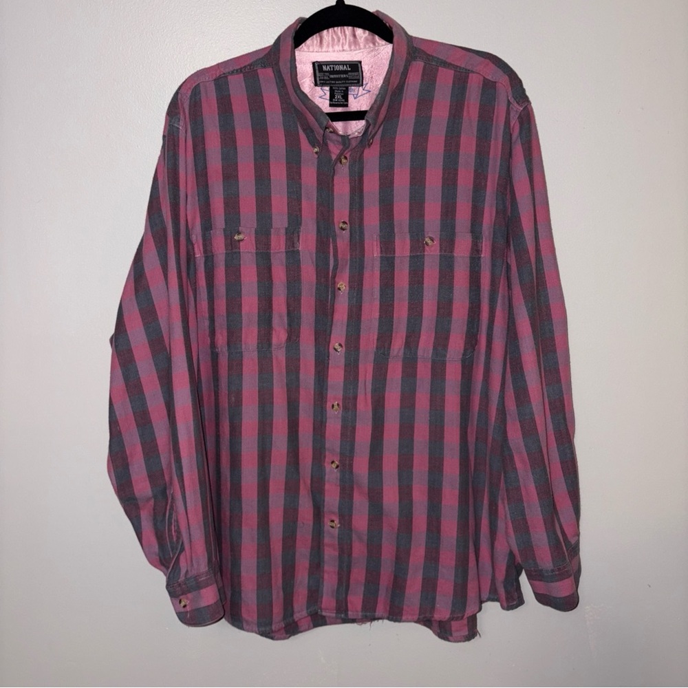 Vintage National Outfitters Flannel Shirt‎ 2XL Pink Gray American Edition